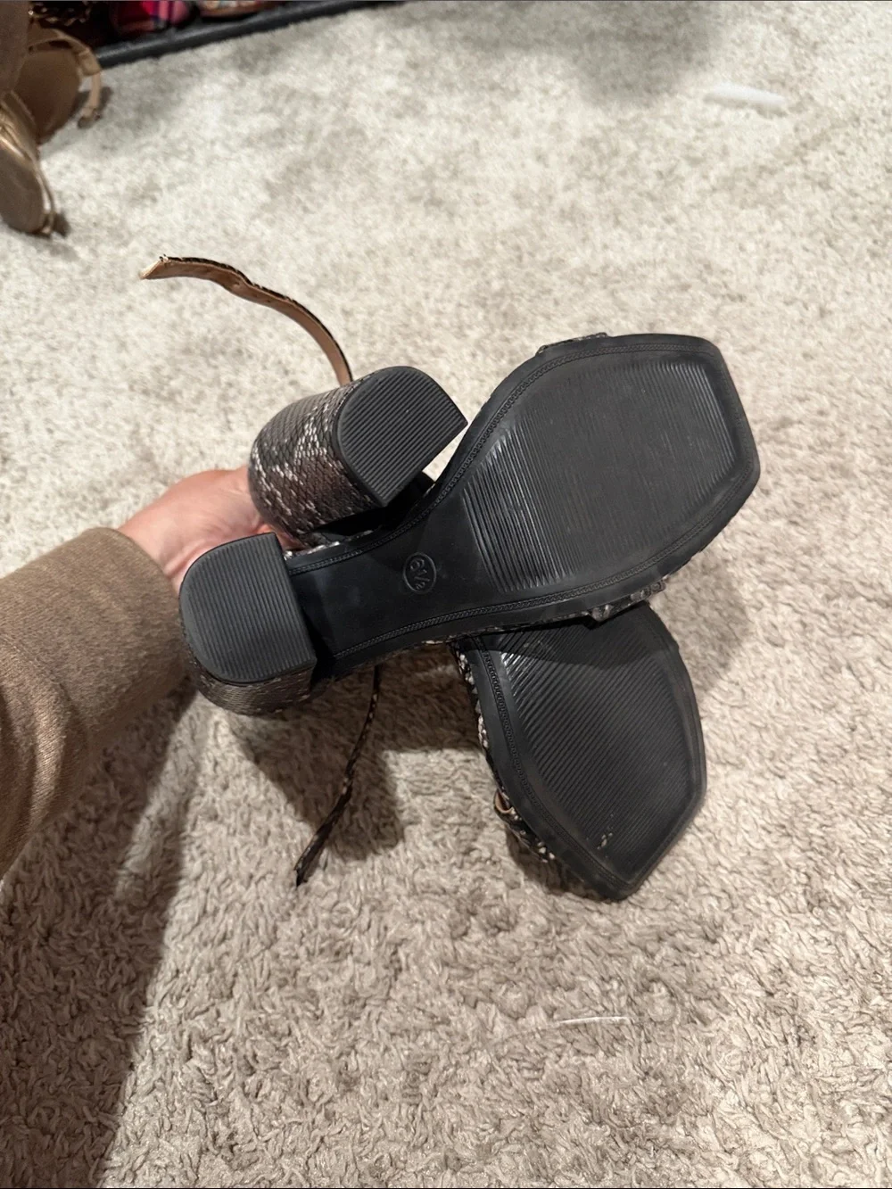 a new day Black and Cream Snake-Print Ankle-Strap Heels
